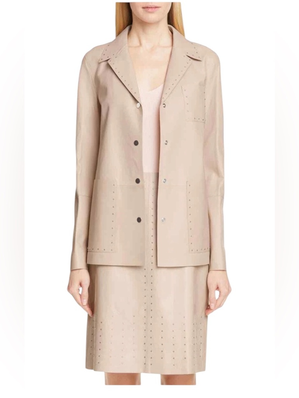 Lafayette 148 Jolissa Lamb Leather Grommet Jacket Glazed Size M